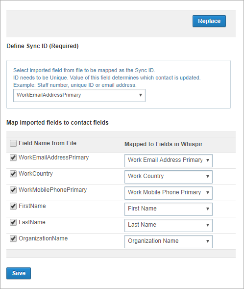 contact api mapping settings